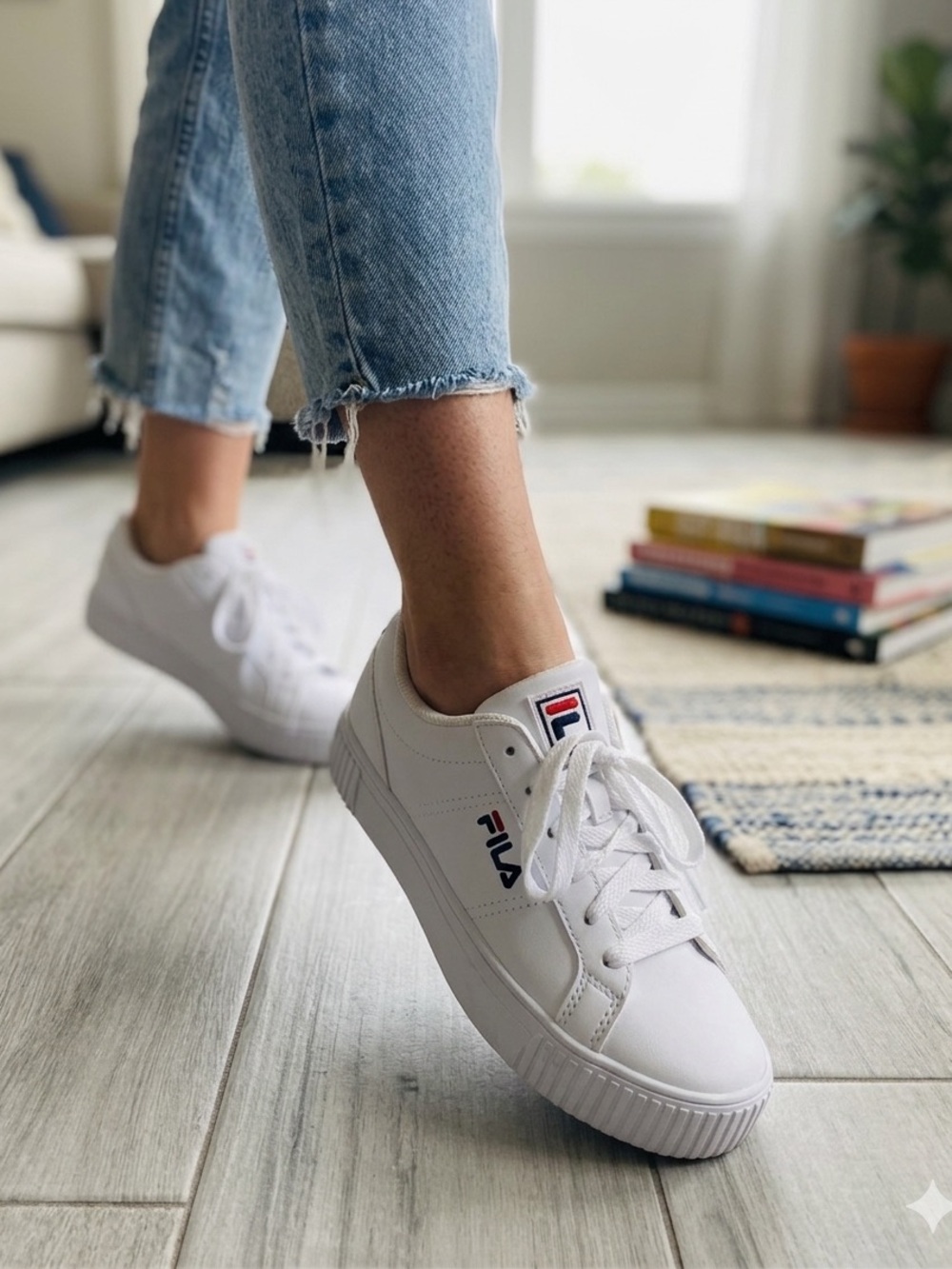 Fila Women's White Low-Top Sneakers with Navy & Red Logo